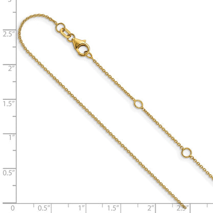 2 Inch 14K Yellow Gold 1.25mm Round Cable 1In+1In Adjustable Chain Necklace