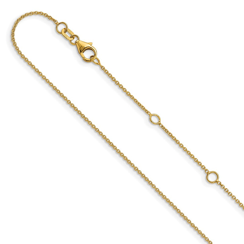 26 Inch 14K Yellow Gold 1.25mm Round Cable 2In+2In Adjustable Chain Necklace