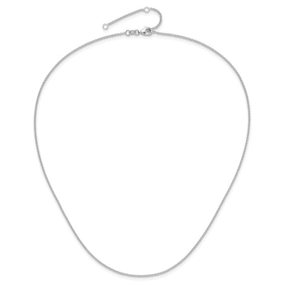 18 Inch 14K White Gold 1.4mm Round Cable 1In+1In Adjustable Chain Necklace