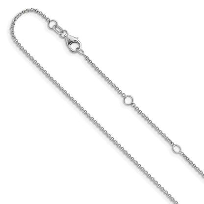 18 Inch 14K White Gold 1.4mm Round Cable 1In+1In Adjustable Chain Necklace