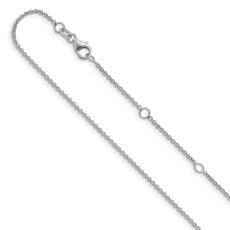 18 Inch 14K White Gold 1.4mm Round Cable 1In+1In Adjustable Chain Necklace