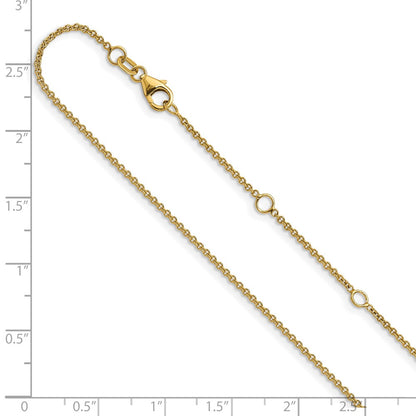 26 Inch 14K Yellow Gold 1.4mm Round Cable 2In+2In Adjustable Chain Necklace