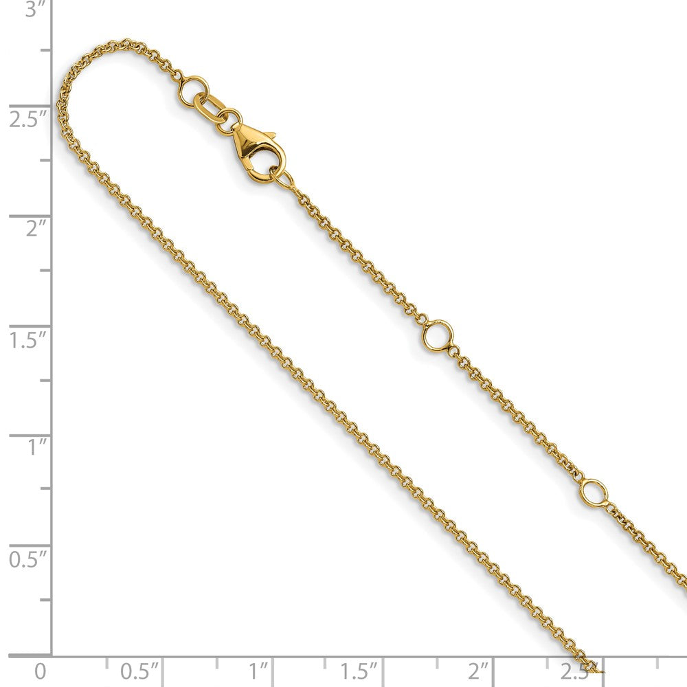 18 Inch 14K Yellow Gold 1.4mm Round Cable 1In+1In Adjustable Chain Necklace