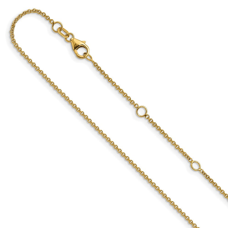 26 Inch 14K Yellow Gold 1.4mm Round Cable 2In+2In Adjustable Chain Necklace
