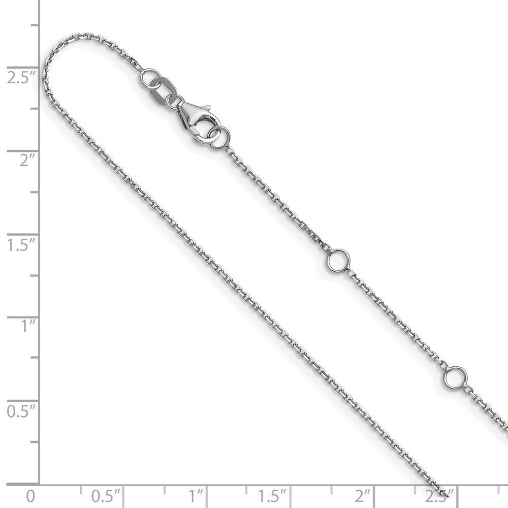18 Inch 14K White Gold 1.1mm D/C Square Cable 1In+1In Adjustable Chain Necklace