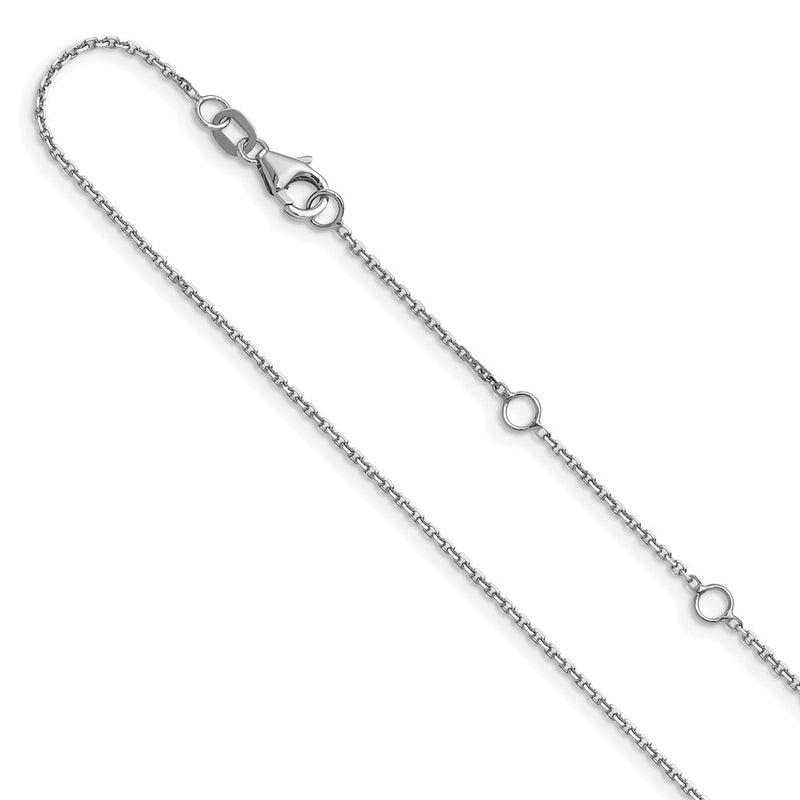 18 Inch 14K White Gold 1.1mm D/C Square Cable 1In+1In Adjustable Chain Necklace