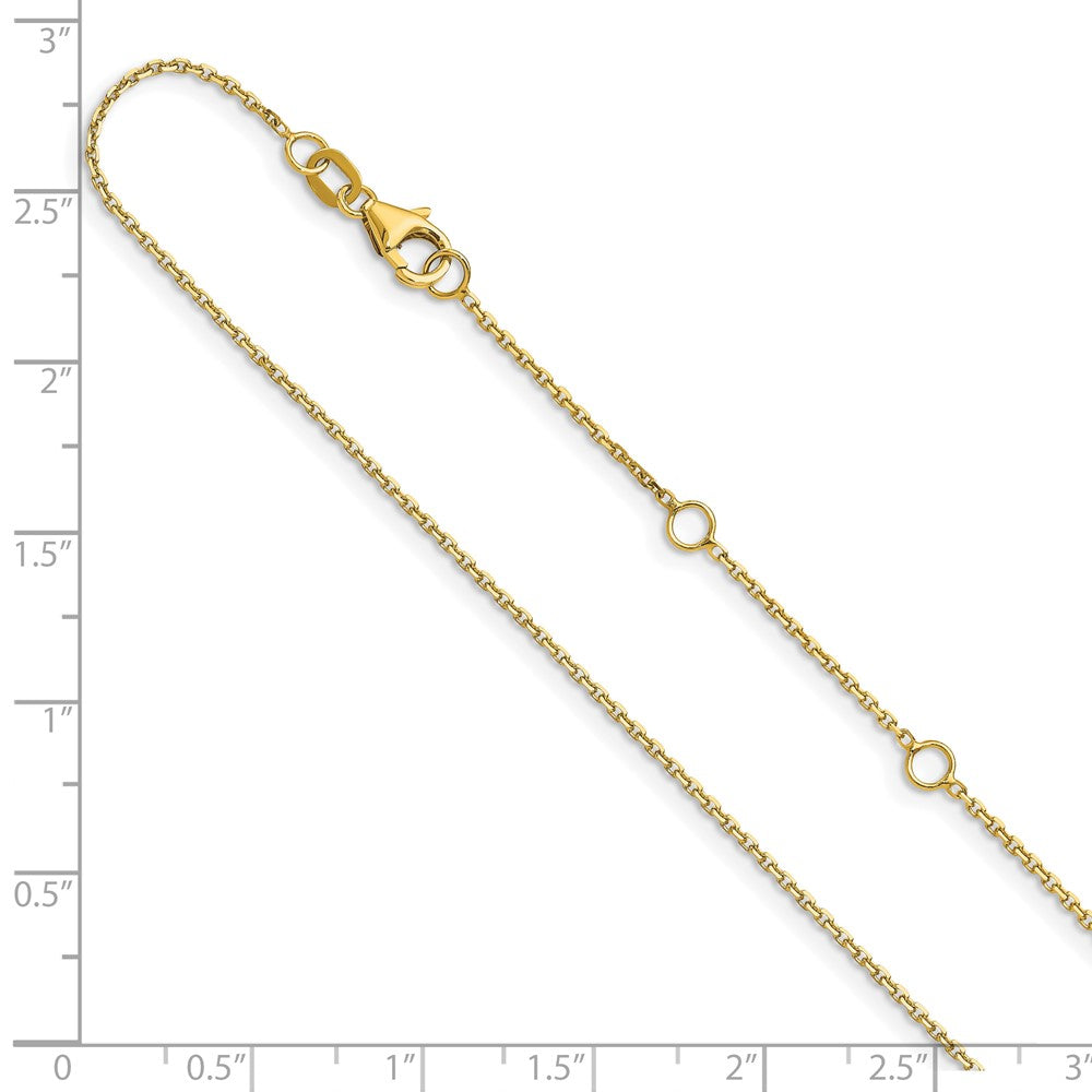 2 Inch 14K Yellow Gold 1.1mm D/C Square Cable 1In+1In Adjustable Chain Necklace