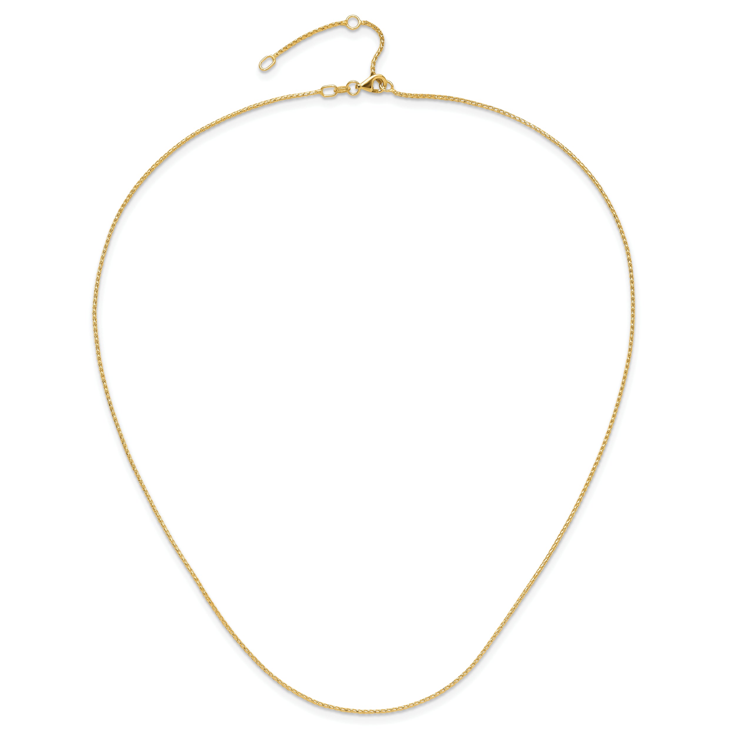 18 Inch 14K Yellow Gold 1mm D/C Open Franco 1In+1In Adjustable Chain Necklace