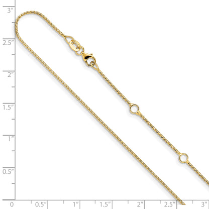18 Inch 14K Yellow Gold 1mm D/C Open Franco 1In+1In Adjustable Chain Necklace