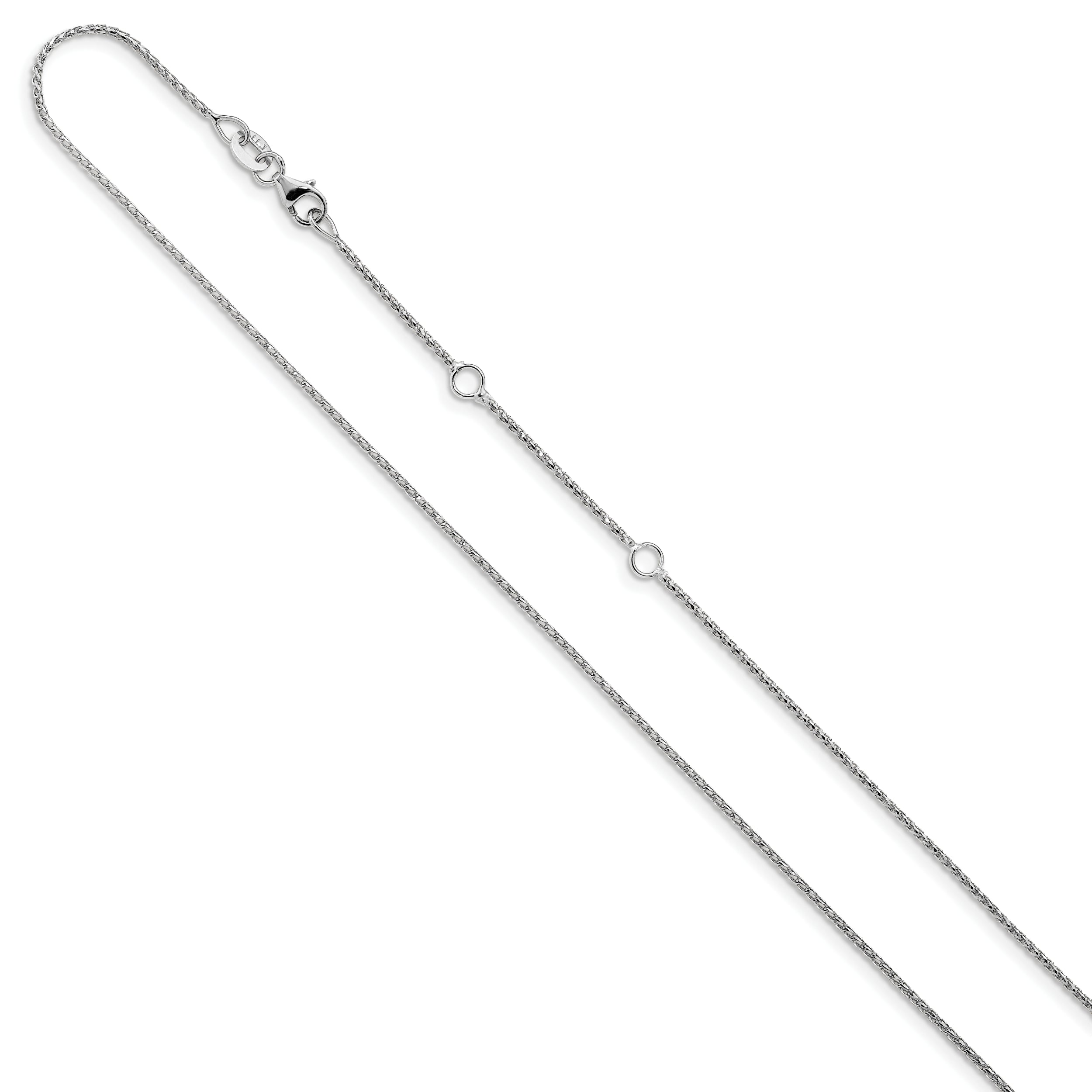 2 Inch 14K White Gold 1mm D/C Open Franco 1In+1In Adjustable Chain Necklace