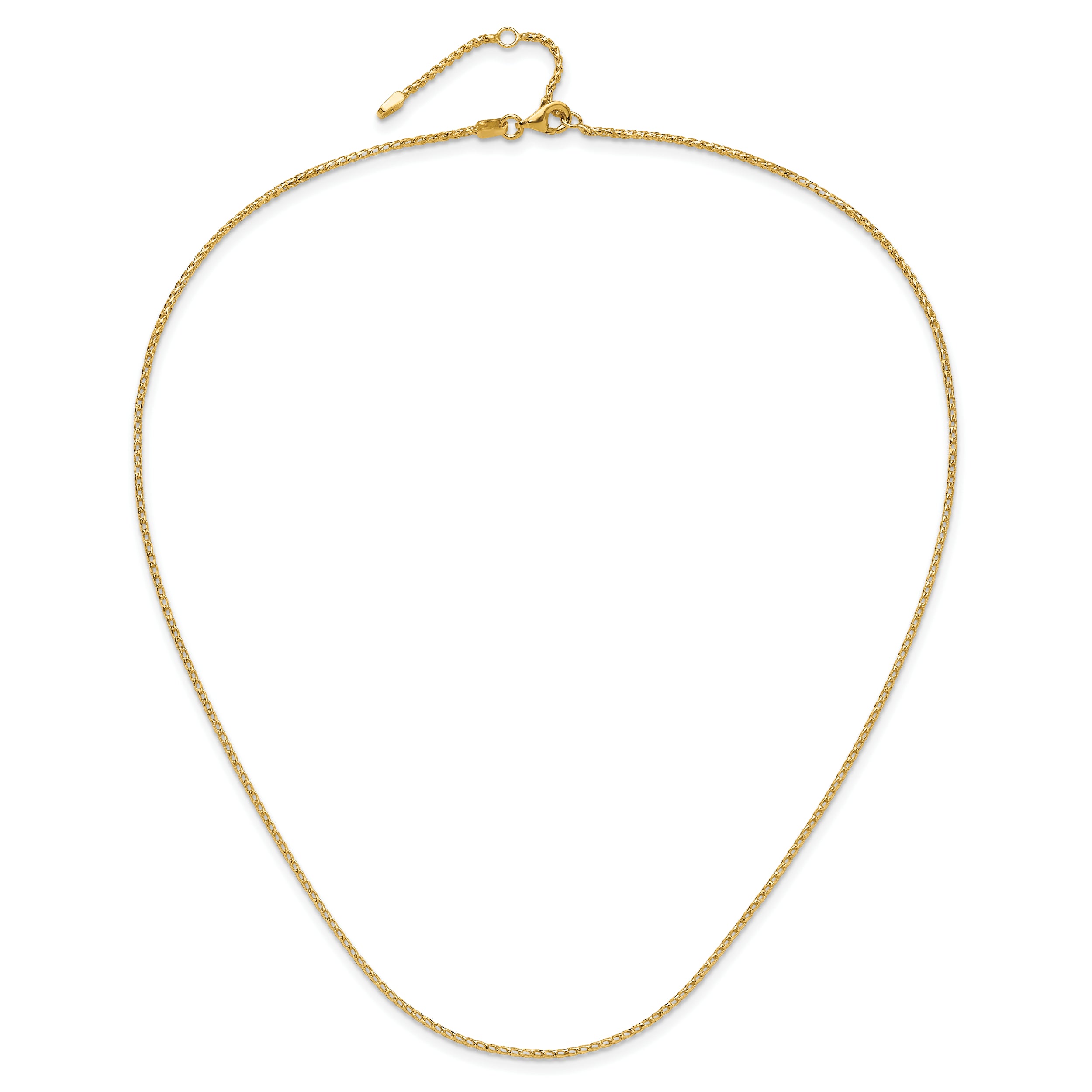 2 Inch 14K Yellow Gold 1.4mm D/C Open Franco 1In+1In Adjustable Chain Necklace