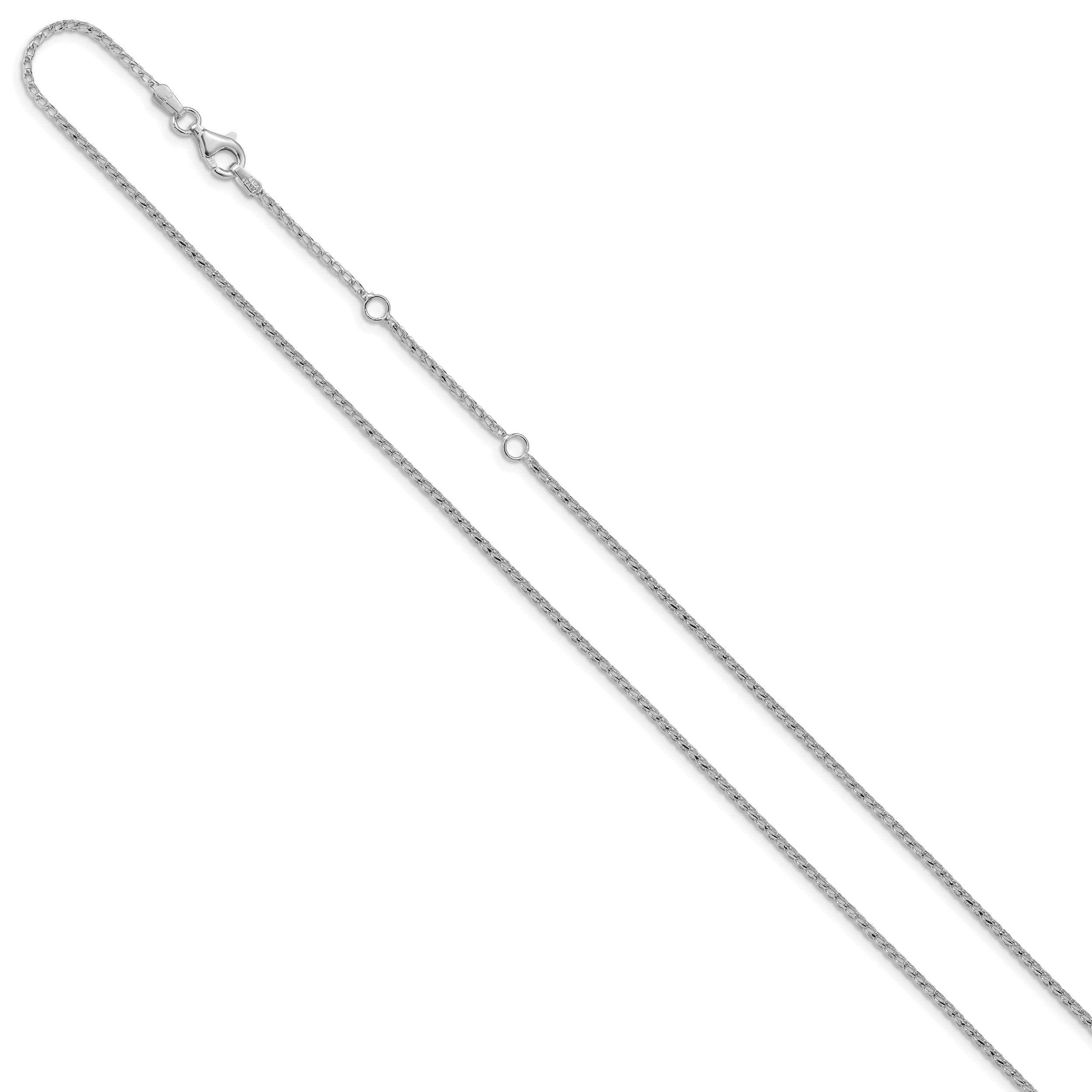 18 Inch 14K White Gold 1.4mm D/C Open Franco 1In+1In Adjustable Chain Necklace