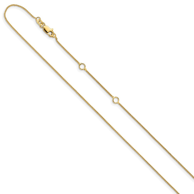 2 Inch 14K Yellow Gold .8mm Baby Spiga 1In+1In Adjustable Chain Necklace