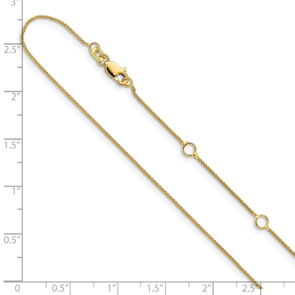 2 Inch 14K Yellow Gold .8mm Baby Spiga 1In+1In Adjustable Chain Necklace