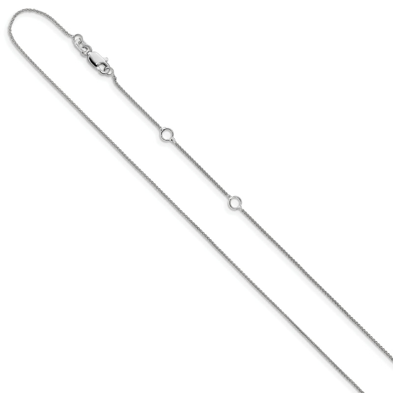 18 Inch 14K White Gold .8mm Baby Spiga 1In+1In Adjustable Chain Necklace