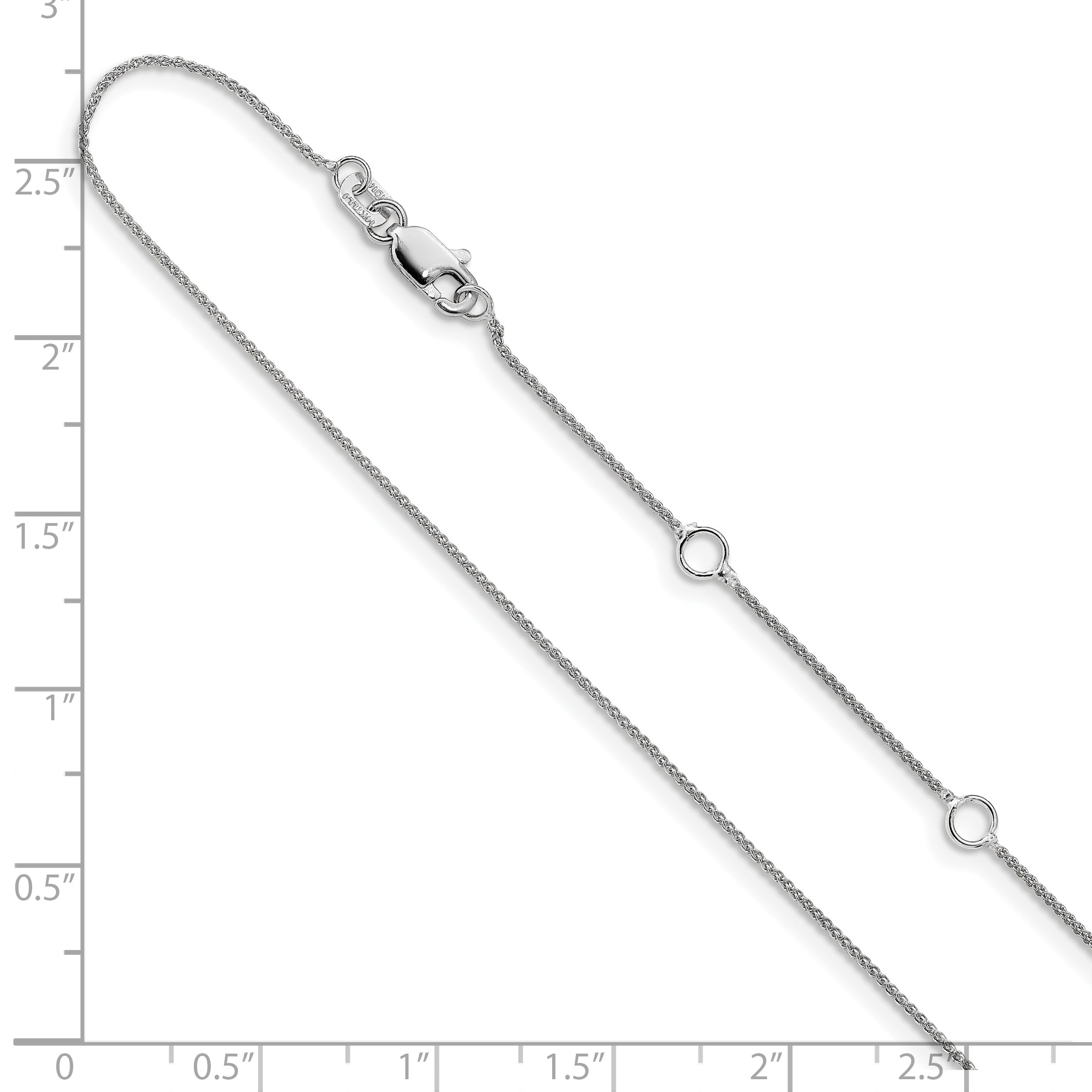 18 Inch 14K White Gold .8mm Baby Spiga 1In+1In Adjustable Chain Necklace