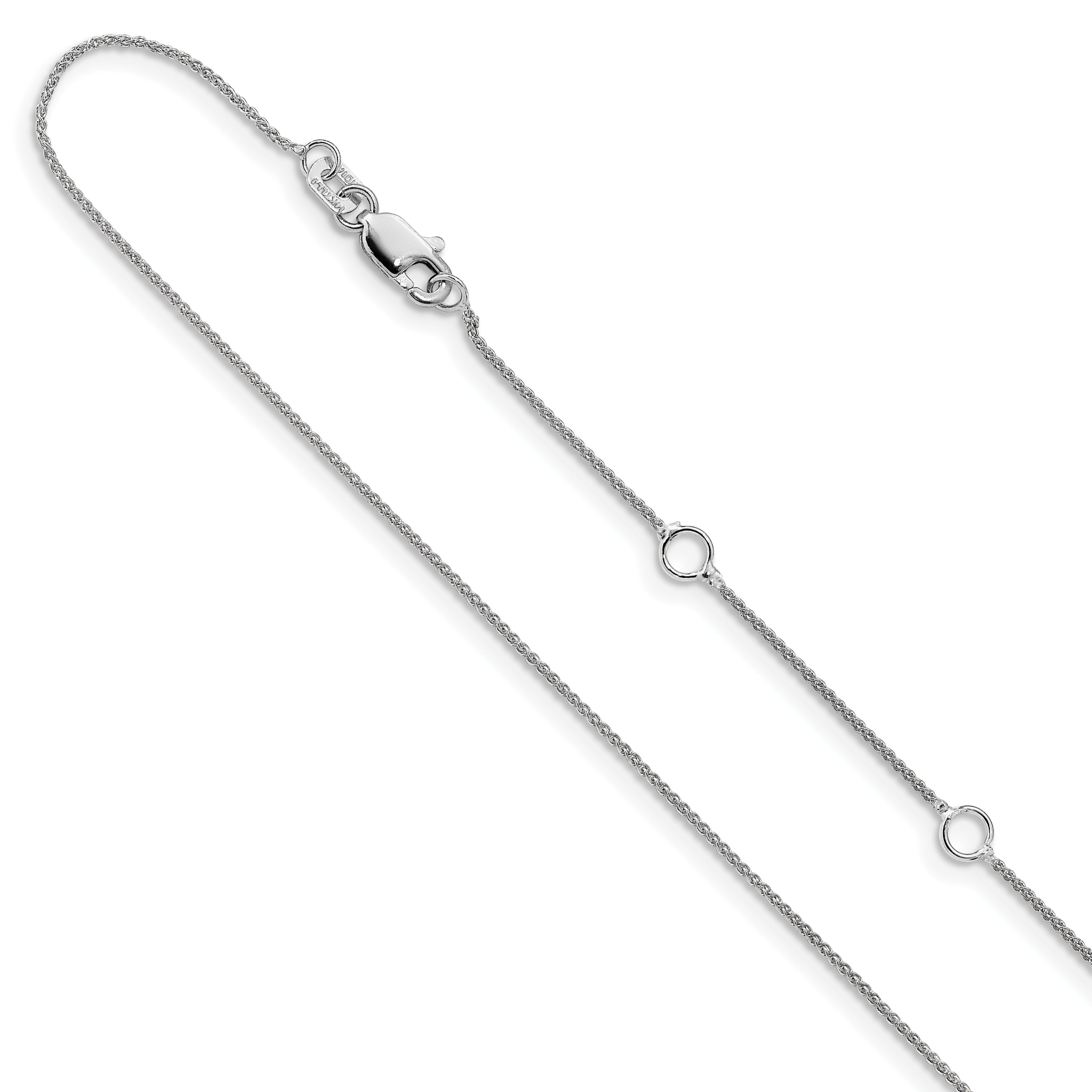 18 Inch 14K White Gold .8mm Baby Spiga 1In+1In Adjustable Chain Necklace