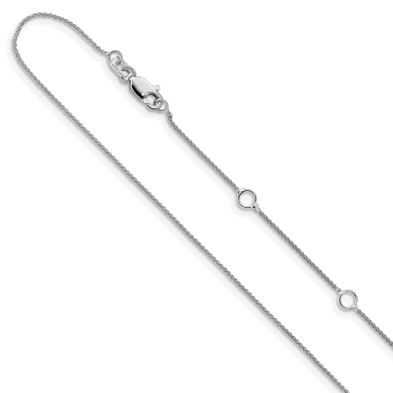 18 Inch 14K White Gold .8mm Baby Spiga 1In+1In Adjustable Chain Necklace
