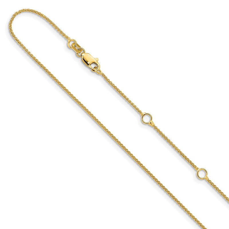 2 Inch 14K Yellow Gold 1mm Spiga 1In+1In Adjustable Chain Necklace