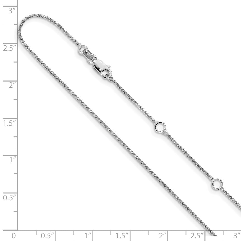 2 Inch 14K White Gold 1mm Spiga 1In+1In Adjustable Chain Necklace