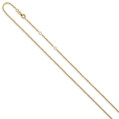 2 Inch 14K Yellow Gold 1.5mm D/C Loose Rope 1In+1In Adjustable Chain Necklace