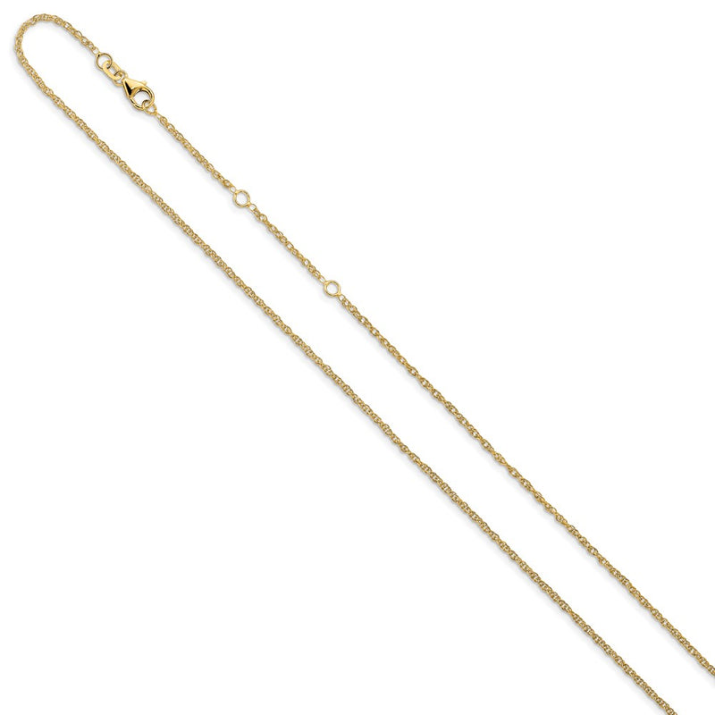 18 Inch 14K Yellow Gold 1.5mm D/C Loose Rope 1In+1In Adjustable Chain Necklace