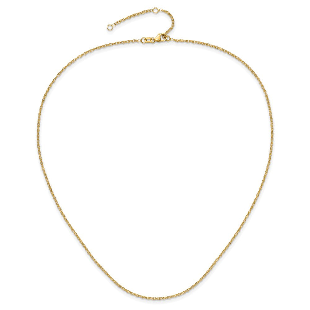 18 Inch 14K Yellow Gold 1.5mm D/C Loose Rope 1In+1In Adjustable Chain Necklace