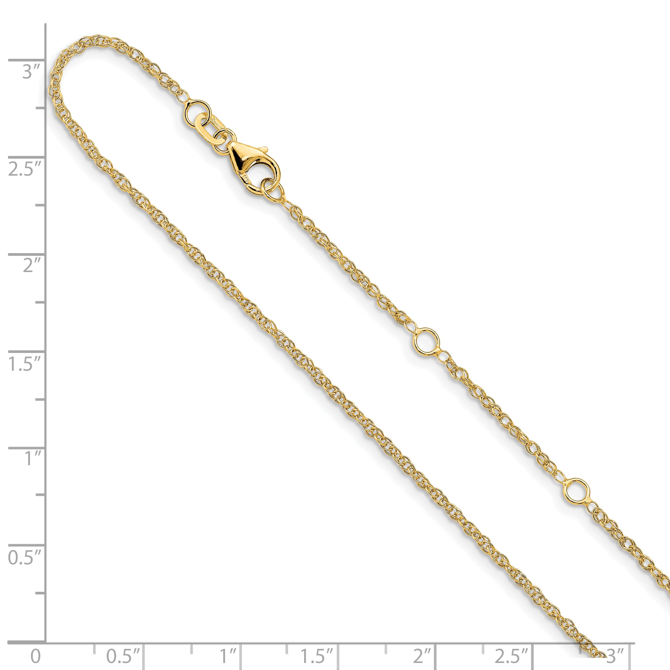 2 Inch 14K Yellow Gold 1.5mm D/C Loose Rope 1In+1In Adjustable Chain Necklace