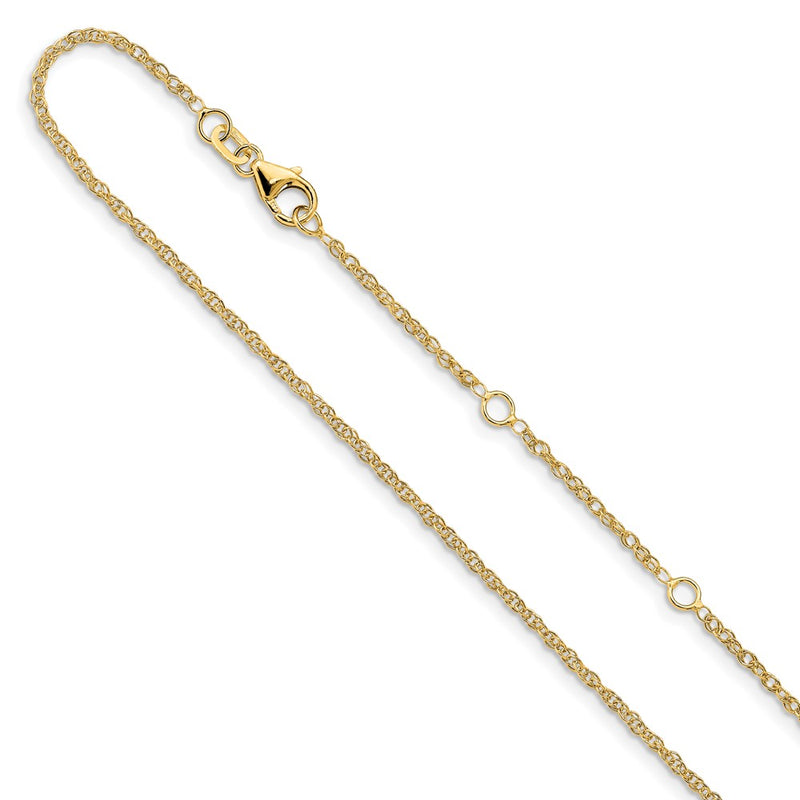 18 Inch 14K Yellow Gold 1.5mm D/C Loose Rope 1In+1In Adjustable Chain Necklace