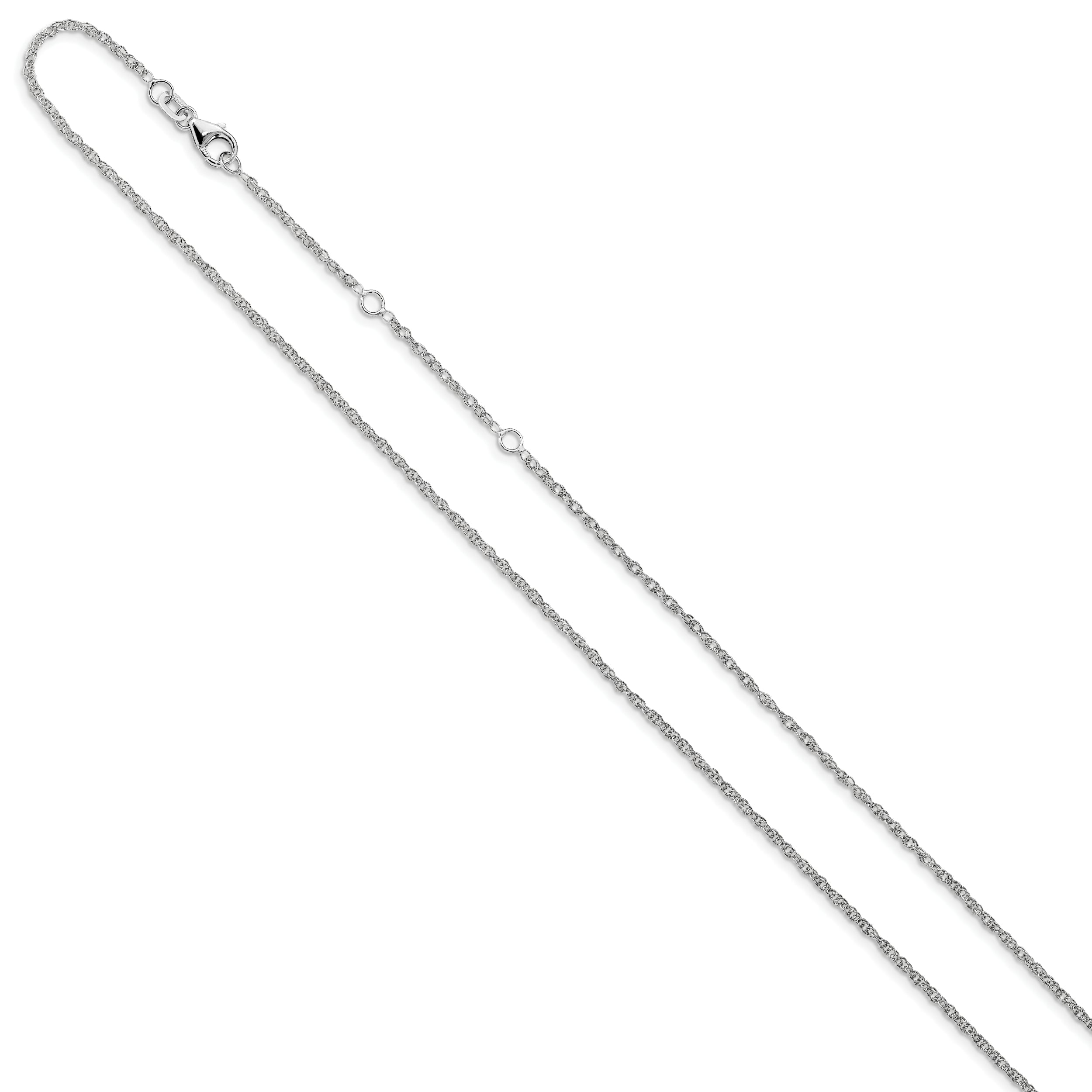 18 Inch 14K White Gold 1.5mm D/C Loose Rope 1In+1In Adjustable Chain Necklace