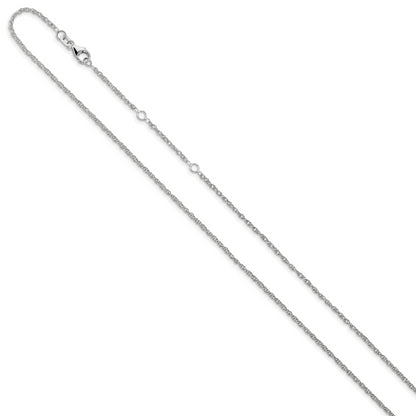 18 Inch 14K White Gold 1.5mm D/C Loose Rope 1In+1In Adjustable Chain Necklace