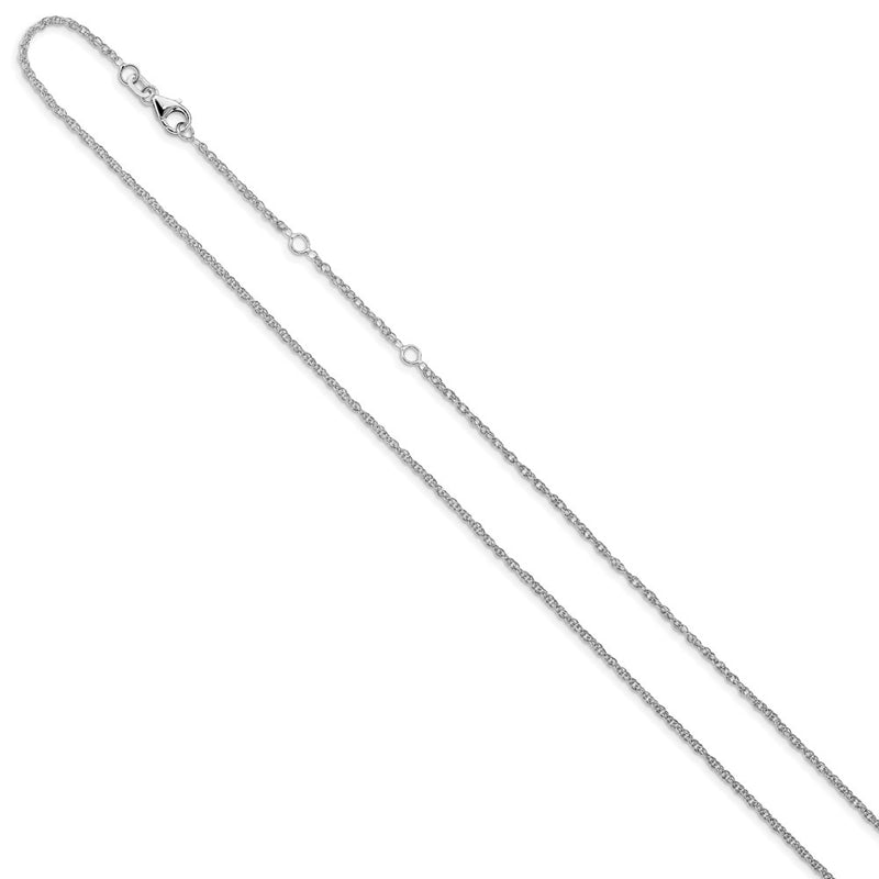 18 Inch 14K White Gold 1.5mm D/C Loose Rope 1In+1In Adjustable Chain Necklace