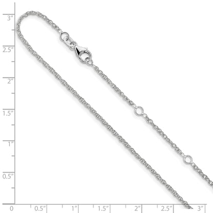 2 Inch 14K White Gold 1.5mm D/C Loose Rope 1In+1In Adjustable Chain Necklace