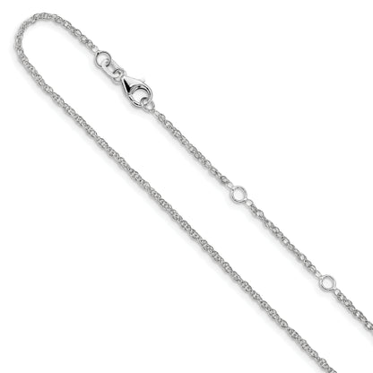 2 Inch 14K White Gold 1.5mm D/C Loose Rope 1In+1In Adjustable Chain Necklace