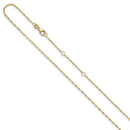 2 Inch 14K Yellow Gold 1.25mm Singapore 1In+1In Adjustable Chain Necklace