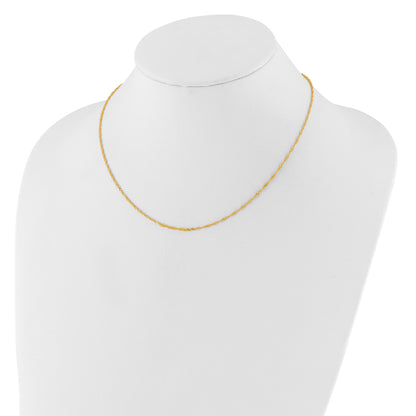18 Inch 14K Yellow Gold 1.5mm Singapore 1In+1In Adjustable Chain Necklace