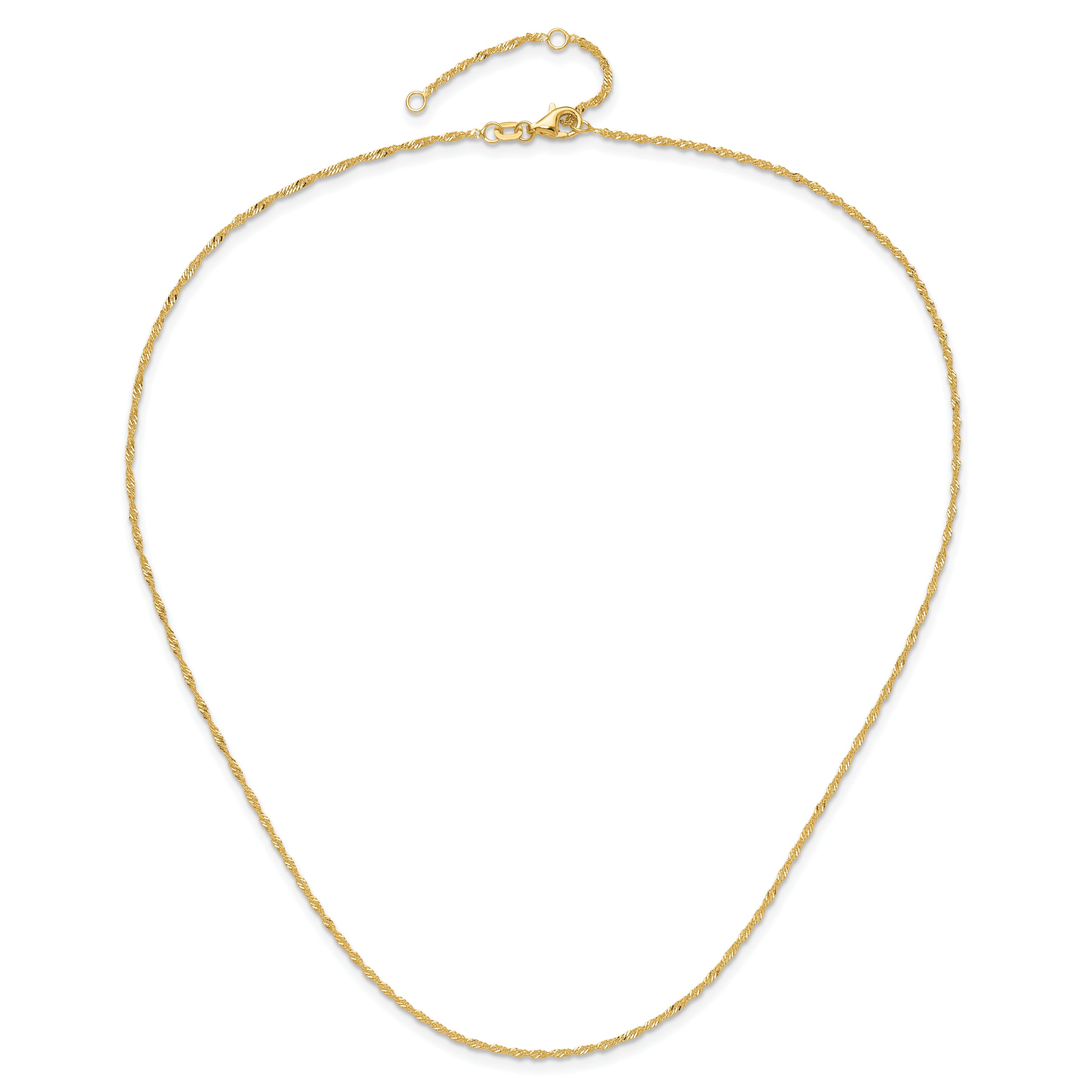 2 Inch 14K Yellow Gold 1.5mm Singapore 1In+1In Adjustable Chain Necklace