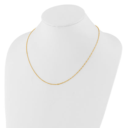 18 Inch 14K Yellow Gold 1.5mm Singapore 1In+1In Adjustable Chain Necklace