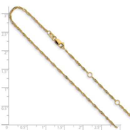 2 Inch 14K Yellow Gold 1.5mm Singapore 1In+1In Adjustable Chain Necklace
