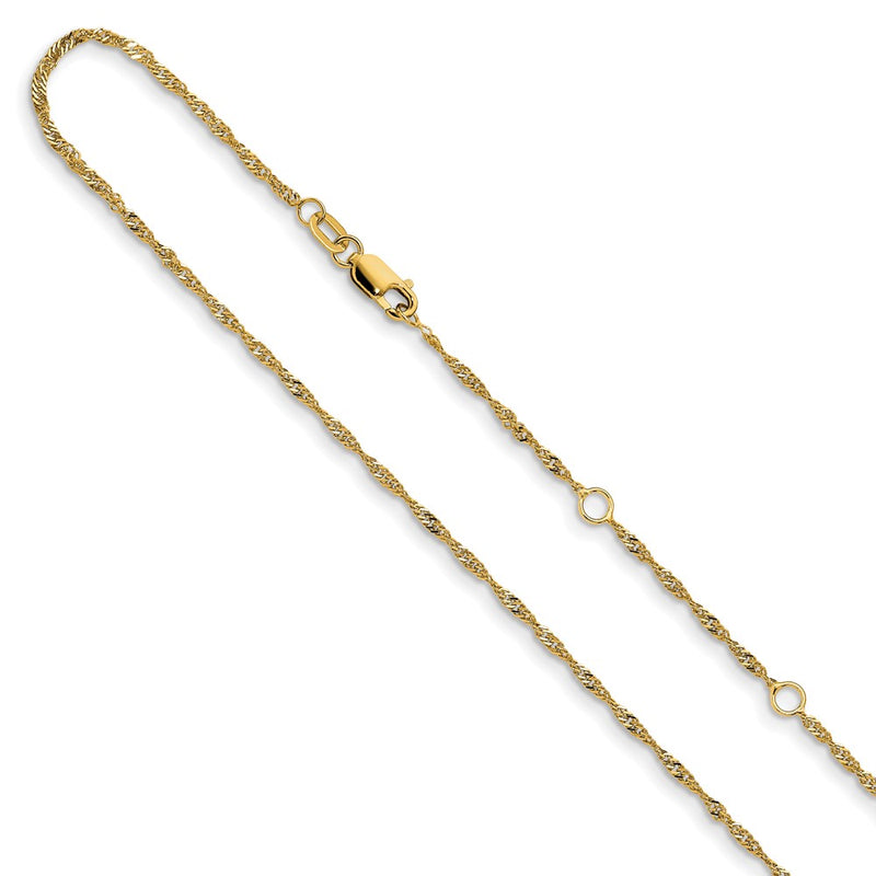 18 Inch 14K Yellow Gold 1.5mm Singapore 1In+1In Adjustable Chain Necklace