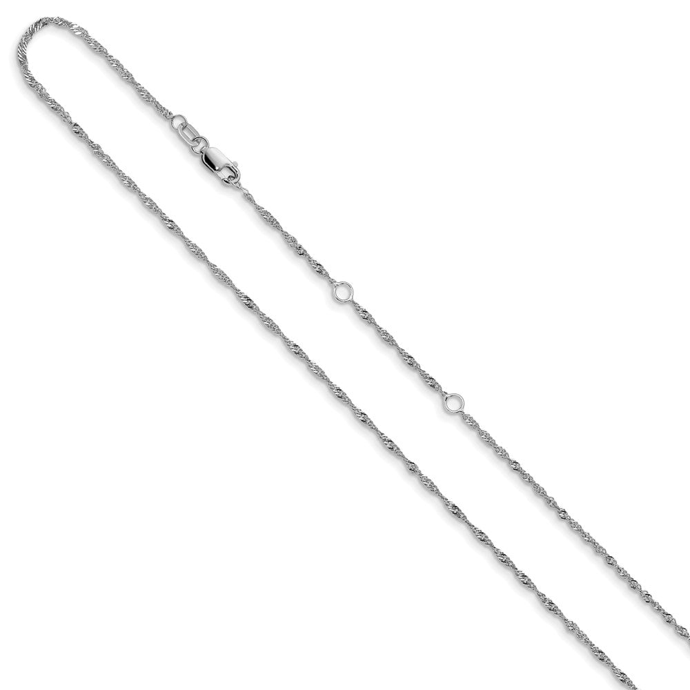 18 Inch 14K White Gold 1.5mm Singapore 1In+1In Adjustable Chain Necklace