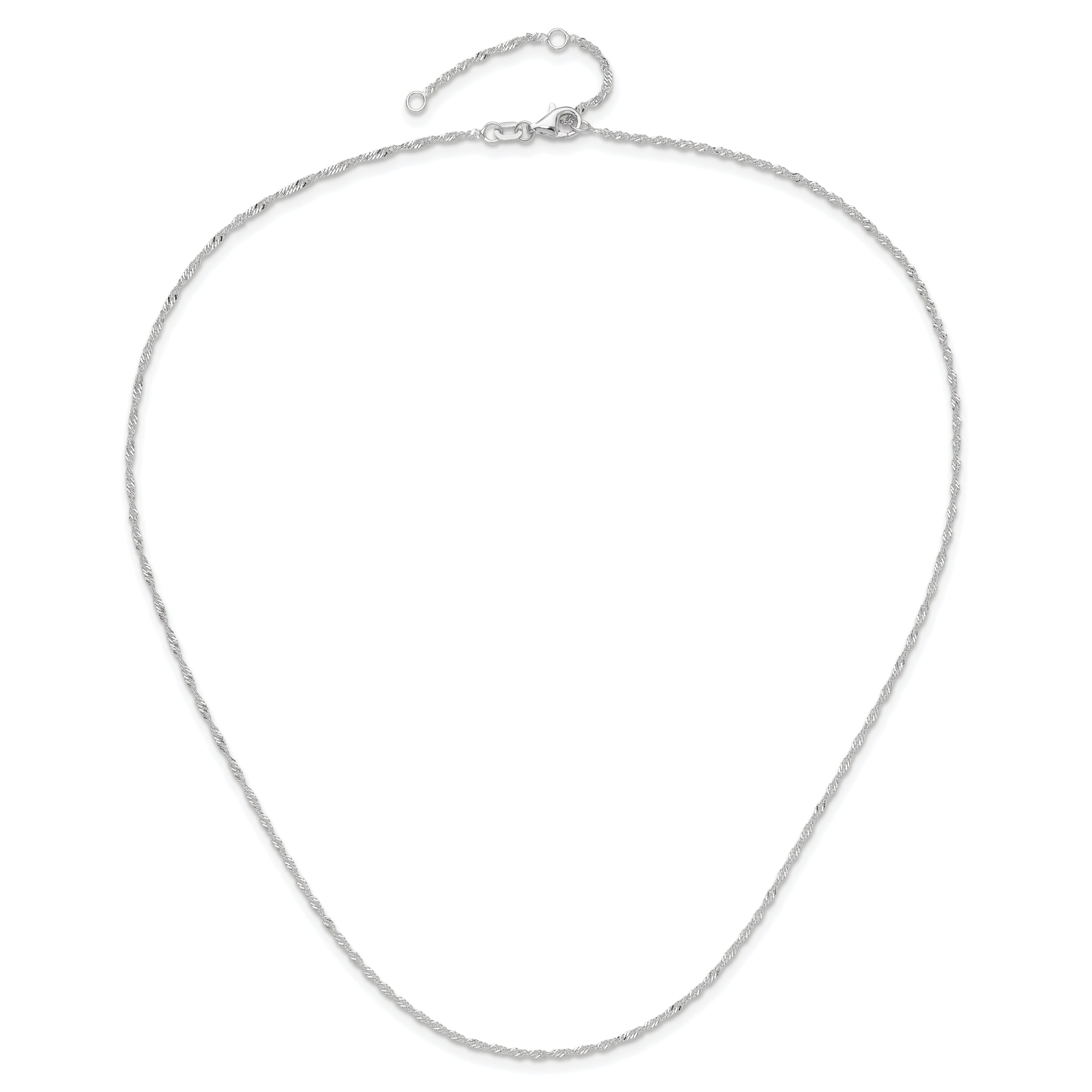 2 Inch 14K White Gold 1.5mm Singapore 1In+1In Adjustable Chain Necklace