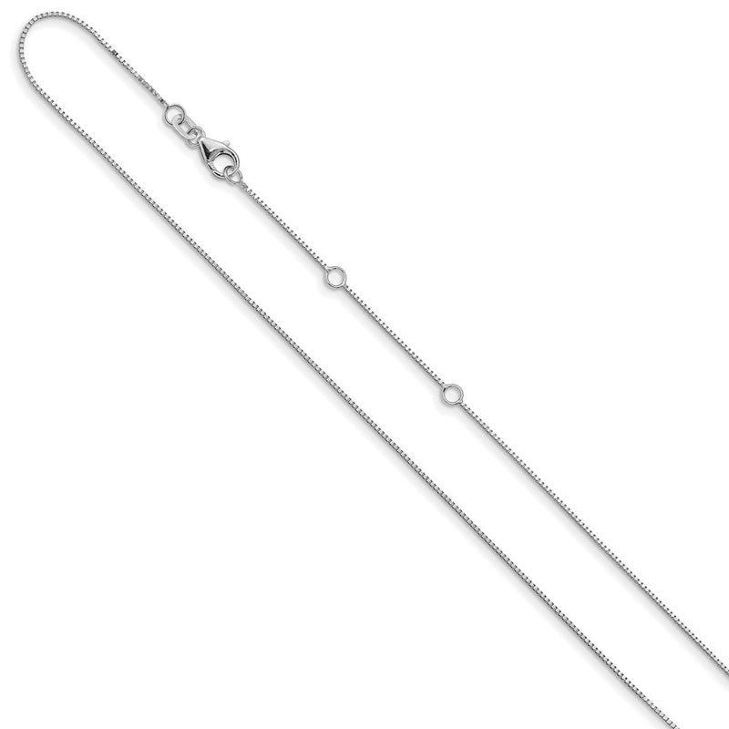 18 Inch 14K White Gold .7mm Box 1In+1In Adjustable Chain Necklace