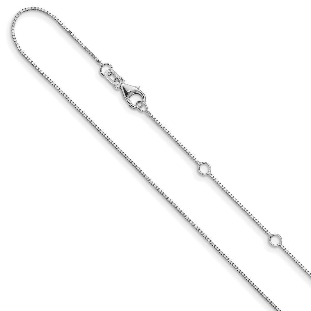 18 Inch 14K White Gold .7mm Box 1In+1In Adjustable Chain Necklace
