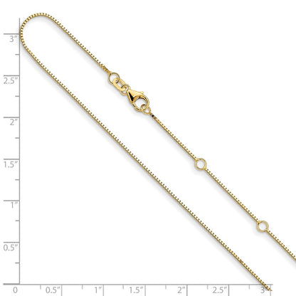 18 Inch 14K Yellow Gold .85mm Box 1In+1In Adjustable Chain Necklace