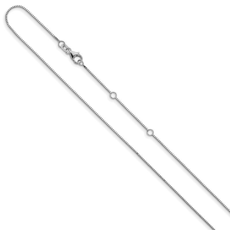 18 Inch 14K White Gold .85mm Box 1In+1In Adjustable Chain Necklace