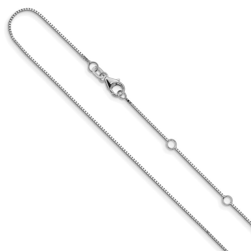 18 Inch 14K White Gold .85mm Box 1In+1In Adjustable Chain Necklace