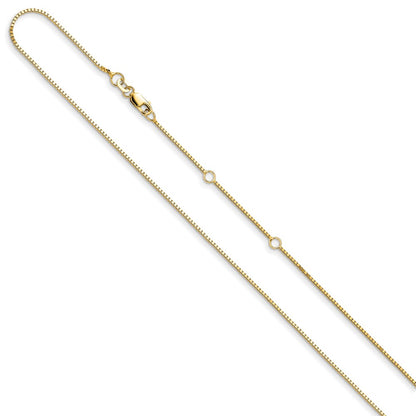 18 Inch 14K Yellow Gold .95mm Box 1In+1In Adjustable Chain Necklace
