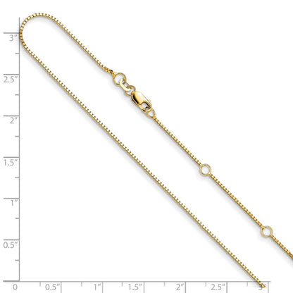 18 Inch 14K Yellow Gold .95mm Box 1In+1In Adjustable Chain Necklace