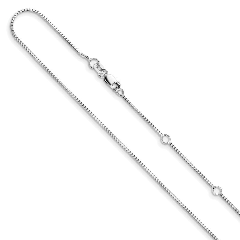 18 Inch 14K White Gold .95mm Box 1In+1In Adjustable Chain Necklace